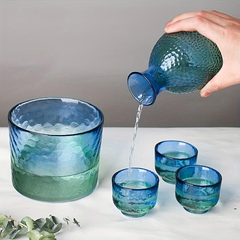 Gehämmertes Glas Sake Set Japanischer Stil Sake Flasche und Becher Home Barware