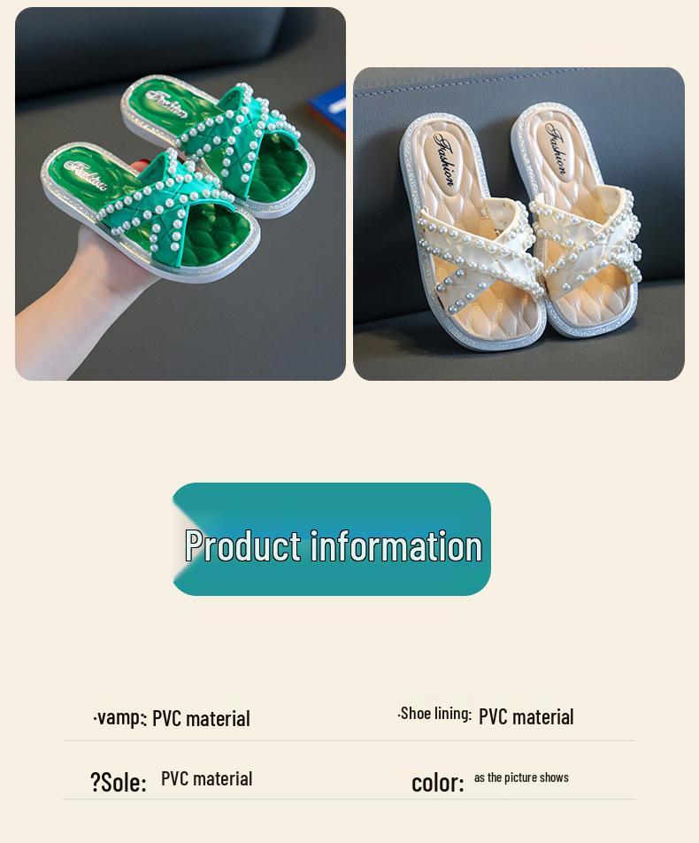 Girls' Princess Pearl Slippers: Non-Slip Indoor/Outdoor Summer Sandals for Toddlers
