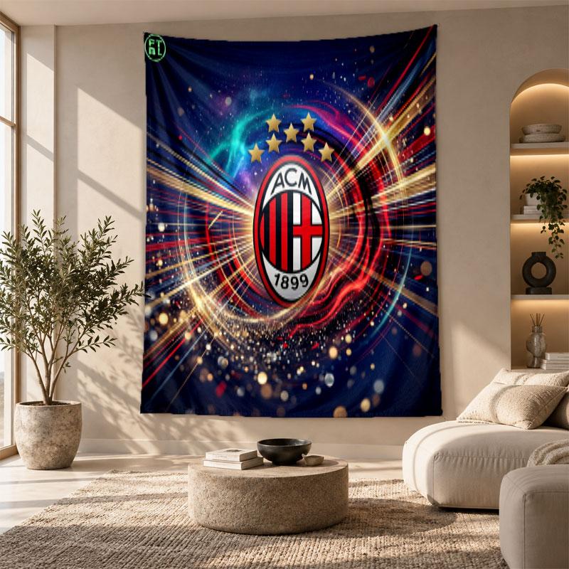 Arazzo Decorativo, Arte da Parete Stampato AC Milan, Appeso a Parete Leggero per Sfondo Camera da Letto