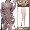 Sexy female summer with chest pad, lace suspender, nightdress, perspective split-ended outer robe set