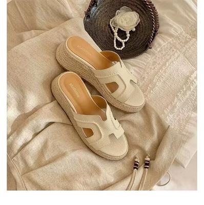 Grape Mother Studiolee Increased by 6cm~ Ruth Has the Same Retro One-word Thick-bottomed Slope Heel H Cool Slippers for Women's Summer