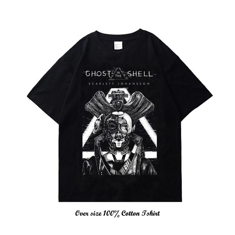 90s Anime Ghost In The Shell Pánské tričko Potisk Vintage Streetwear Hip Hop Oblečení Krátký rukáv Nadměrné Ležérní Bavlněné tričko