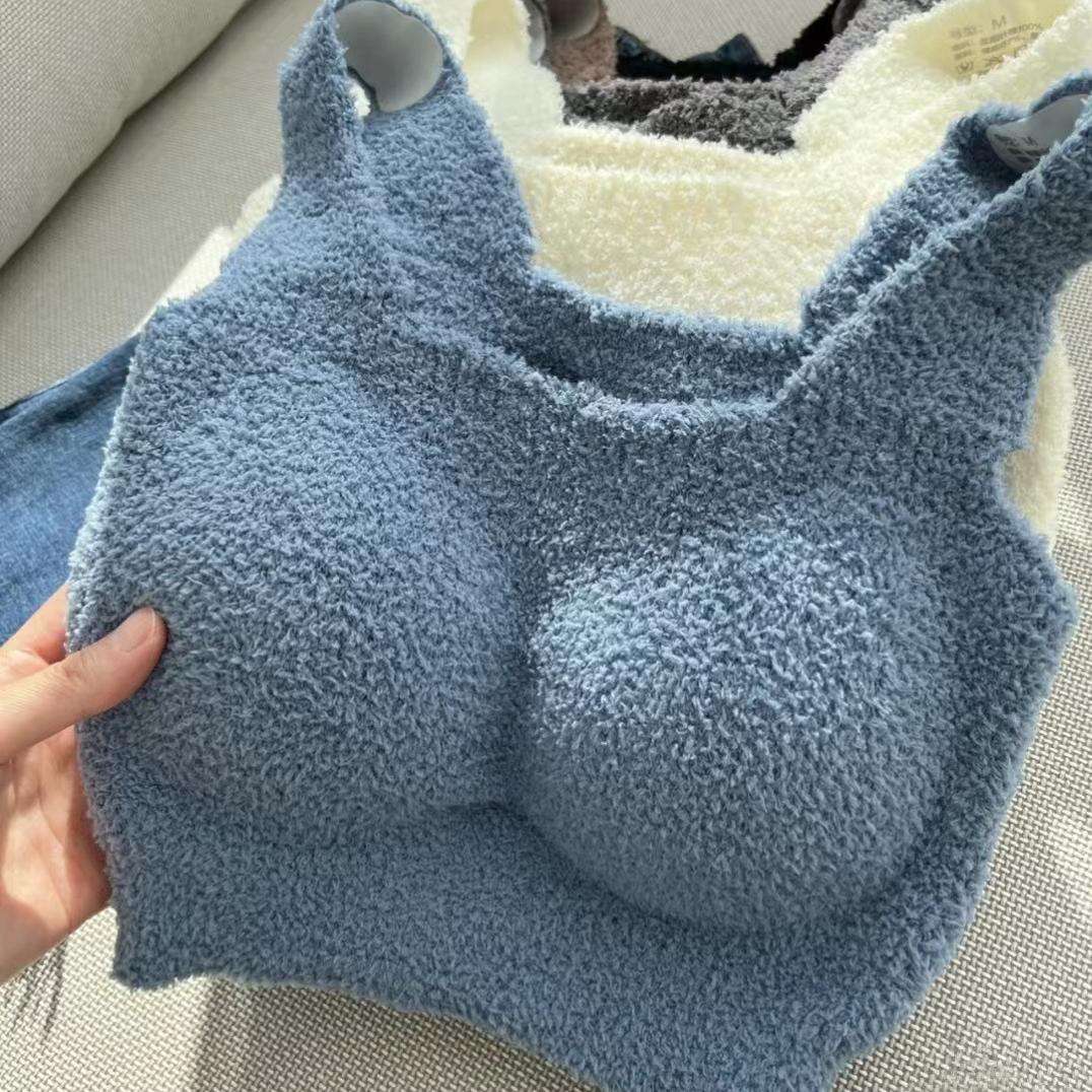 

Осенне-зимний женский теплый бюстгальтер из искусственного кашемира, бюстгальтер без оправы, нижнее белье на бретельках L синий