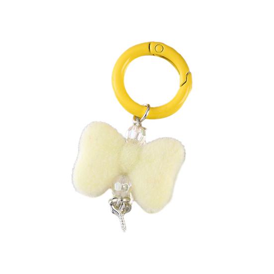 Yousheng Keychain Pendant Rhinestones Bead Decor Plush Bow Design Keychain Charm with Smooth Spring Buckle Backpack жёлтый