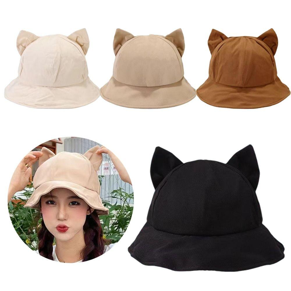 Sunscreen Bucket Hat Cat's Ears Fisherman Hats New Basin Hats  Gift