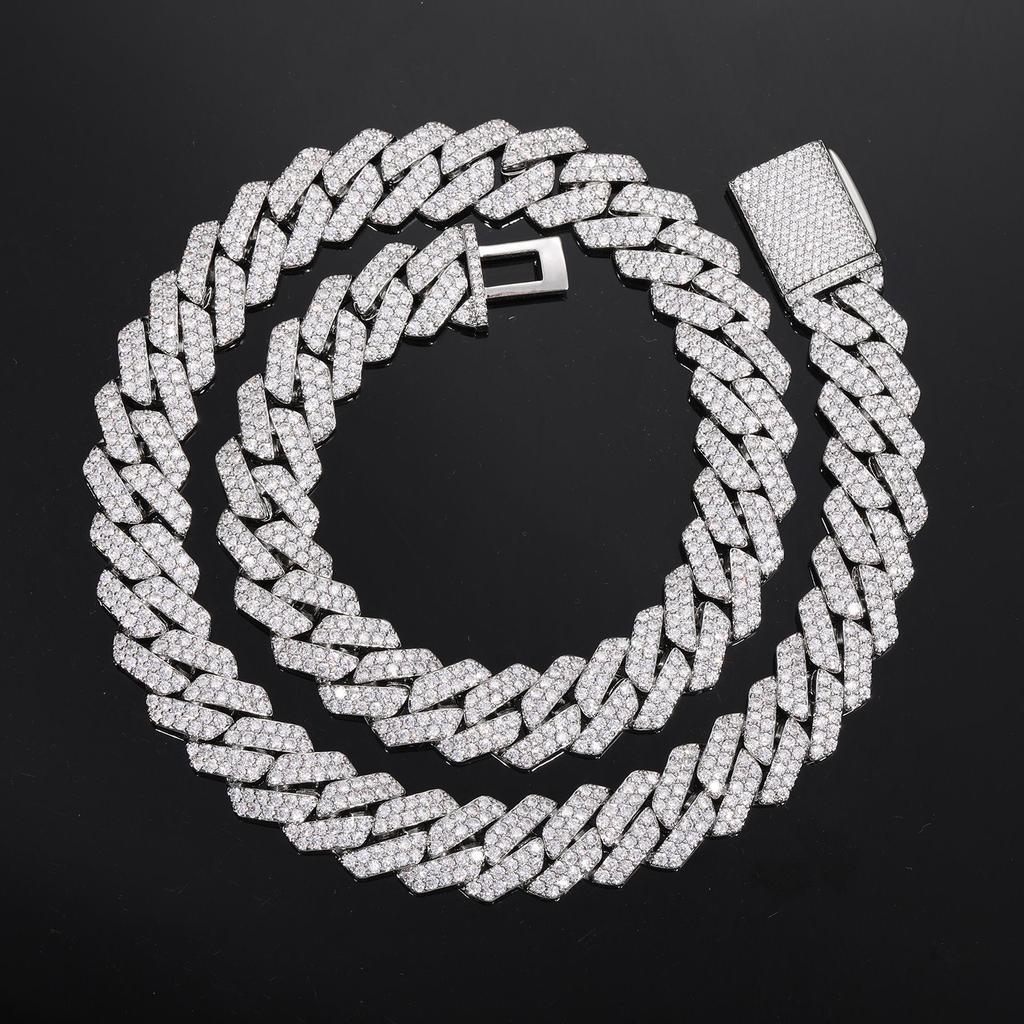 14Mm Rhombus Slightly Inlaid Zircon Fashion Trend Double Row Necklace Men's Bracelet Jewelry Wear Accessories