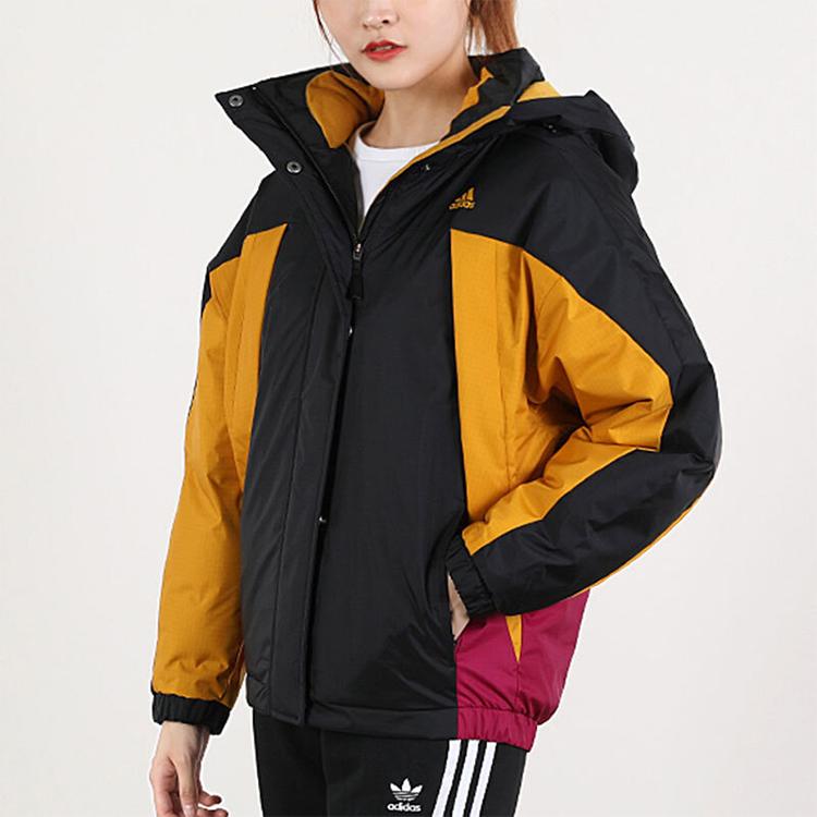 Adidas Color Block Sports Hooded Warm Down Jacket Winter Women Jackets Black GF0014