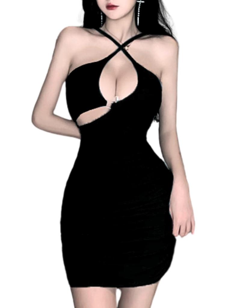 Coco and Yuka Sexy Mini Dress with Open Perfect for and and Accentuates the Stylish and Casual Size Neckline, Hostesses, Parties, Clubs, More.