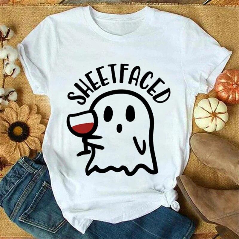 Weißes Sommer Damen T-Shirt Play Trick Art Druckdesign Übergroß Kurzarm Komfort Damen T-Shirt Y2K Grafik ALLERHEILIGENTAG