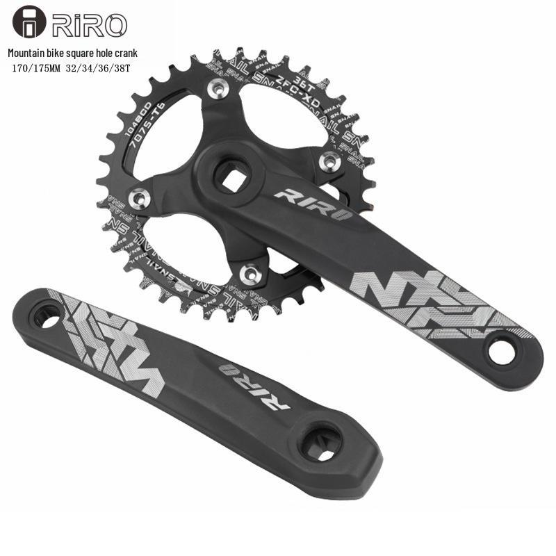 RIRO Mountain Bike Crankset, Square Hole, 10/11-Speed, 104BCD, Positive/Negative Tooth, Single/Double Disc