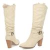 Pleated Woman's High Boots Shoes Fashion Knee High Boots Autumn Winter Gray Beige Heels Long Shoes Lady Large Size 45