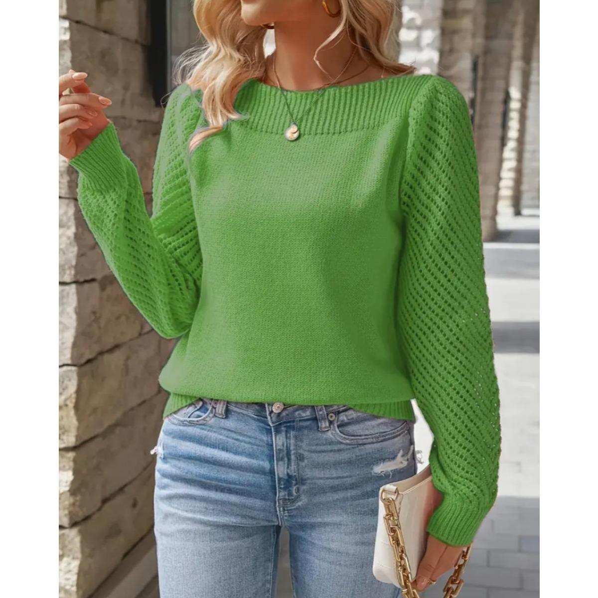 

Жіночий светр весняно-осінній однотонний ажурний з довгим рукавом на одне плече пуловер в язаний светр топ XS зелений