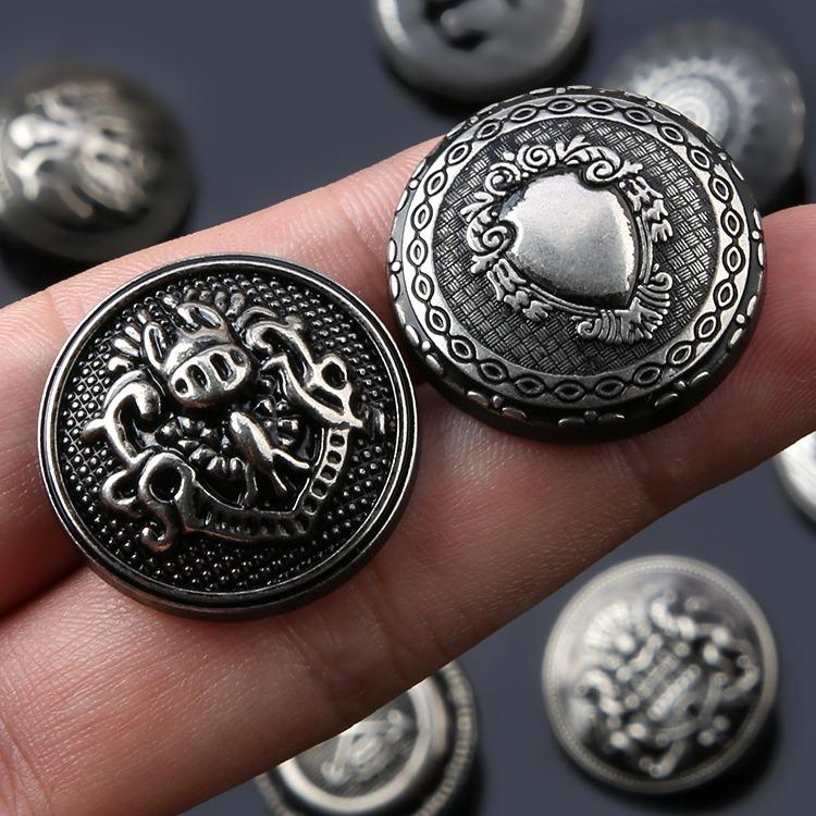 10Pcs Black Metal Coat Buttons Clothes Jacket Trench Coat Sweater Button Accessories Round Versatile Top Buttons Daquan