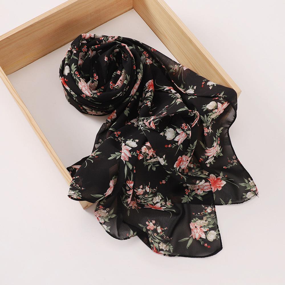 New Printed Hijabs Shawl Bubble Chiffon Hijabs Woman Design Flower Shawls Muslim Scarves Headscarf Wraps Turbans Long Scarves