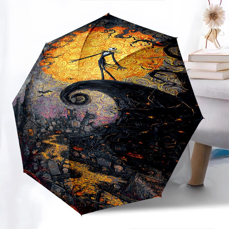 Nightmare Before Christmas, Jack Skellington Themed Automatic Opening and Closing Umbrella, Brightly Colored 8-rib Portable Umbrella, Suitab