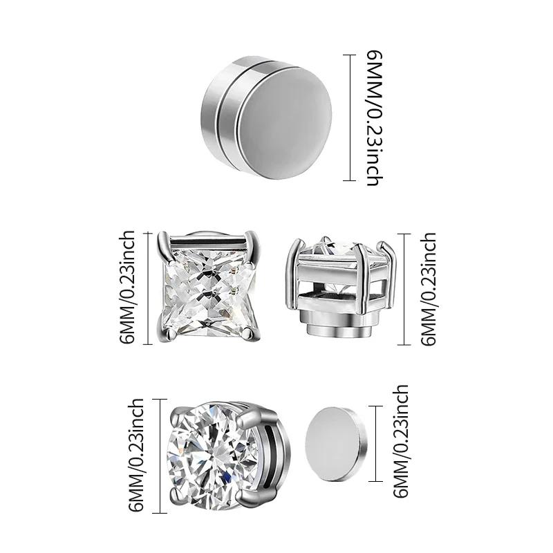 3 Paar starke magnetische Ohrstecker-Clip-Ohrringe mit Kristallen für Männer und Frauen, Punk-Rundzirkon-Magnet-Ohrringe, kein Piercing-Schmuck