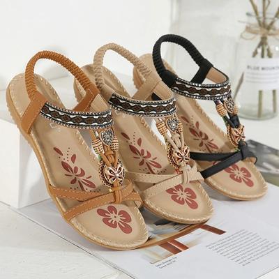Fashion Summer Women Bohemian Sandals 2024 Crystal Foam Non-slip Sandalias Mujer Elastic Band Strap Low Heels Rome Shoes Sandals