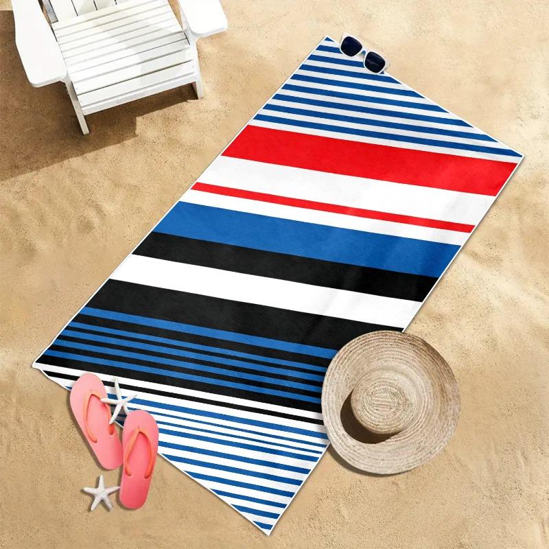 Color Blocking Diagonal Stripe Splicing Beach Towel, Ultra-fine Fiber Absorbent Bath Towel, Swimming Pool Special Large Towel
