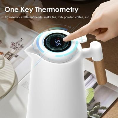 Neue Langlebige Temperaturanzeige Vakuum Thermoskanne 1 L Holzgriff Isolierkessel Große Kapazität mit Deckel Intelligente Thermoskanne