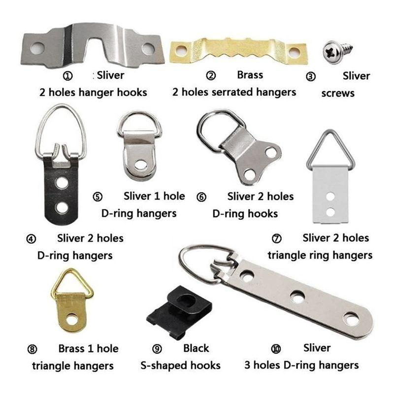 Easy Use 192Pcs Picture Photo Frame Hanging Hooks With Screws Kit For Office Home Painting Hanger Assorted