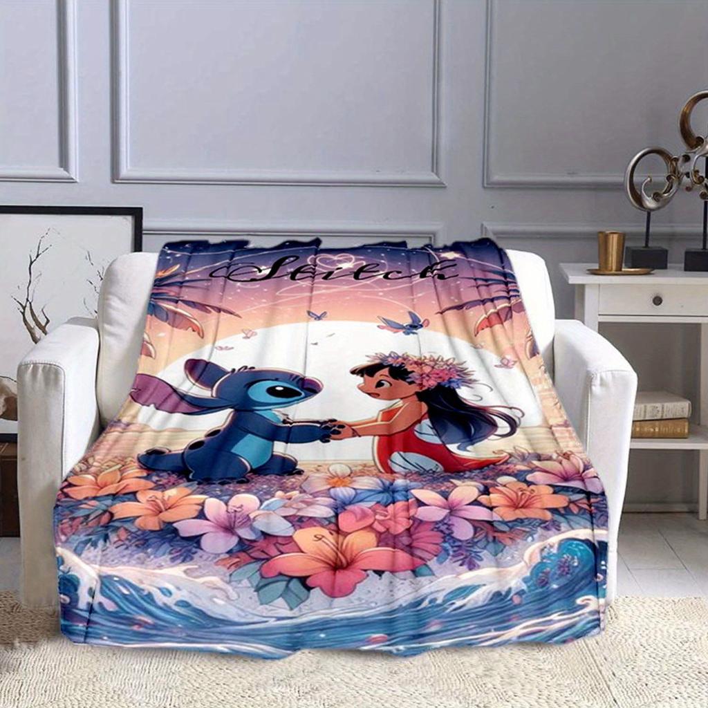 1pc Stitch Printing Blanket - Soft, All-Season Throw for Living Room, Bedroom,Personalized Gift with Adorable Cartoon Design