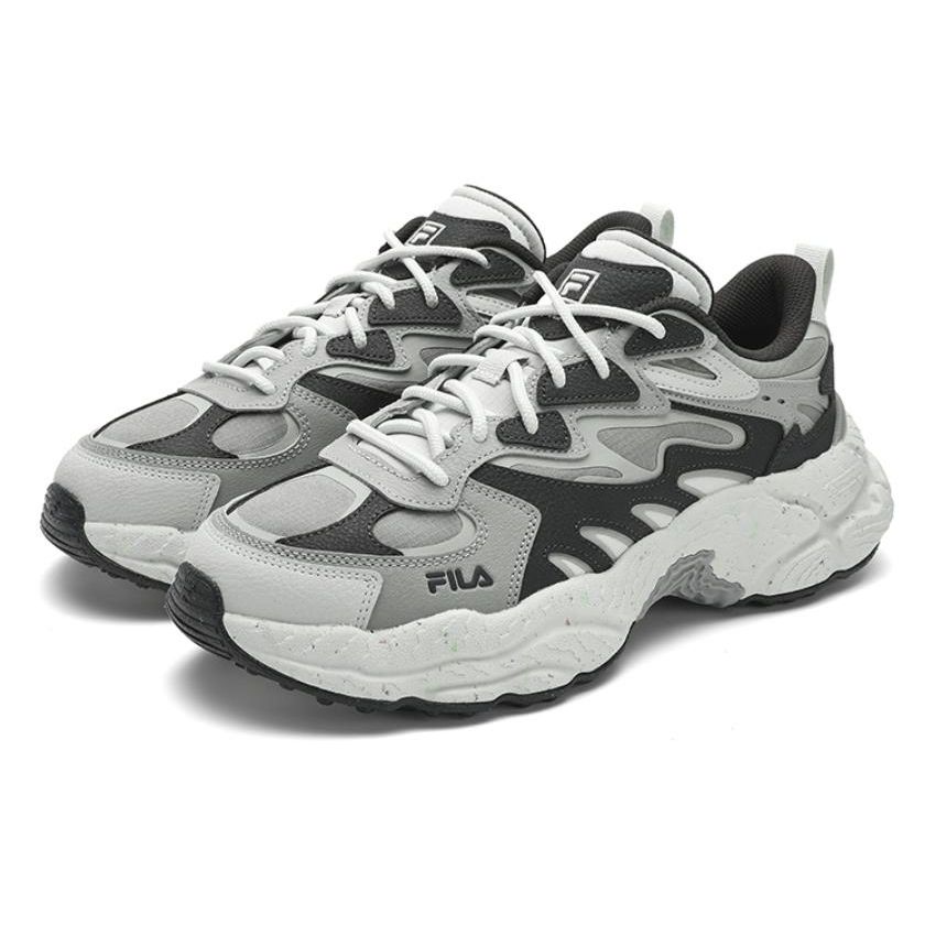 FILA Ferna Series Fern Grass Shoes Fabric Synthetic Leather Comfortable Lightweight Low Top Casual Shoes Men sneaker Black Gray F12M411106FWL