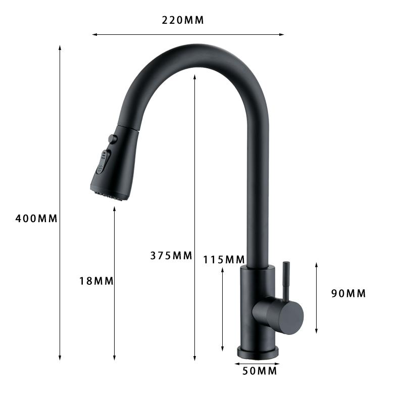 Black Kitchen Sink Faucets with Side Pull Sprayer Single Handle Modern Blackened Stainless Steel Deck Mounted Single Hole Faucet