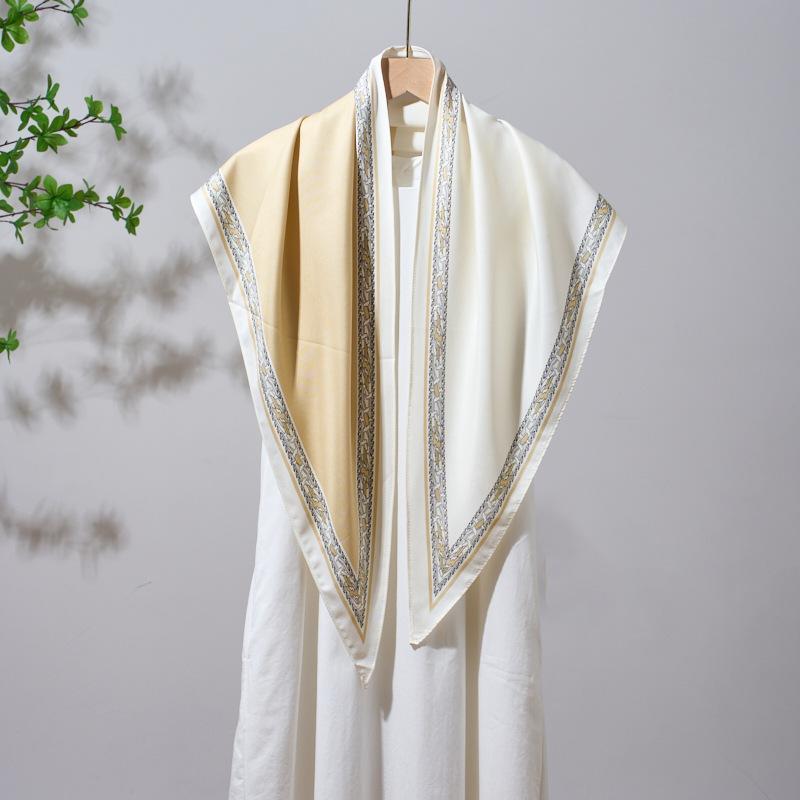 Summer Atmosphere Wearing Belt Waist Seal Twill Silk Simulation Silk Cool Triangle Scarf Cashew Print Women's Silk Scarf