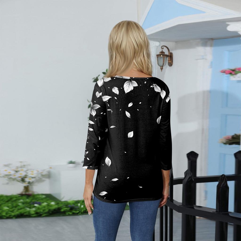 Women's O-neck 3/4 Sleeve  Print Top