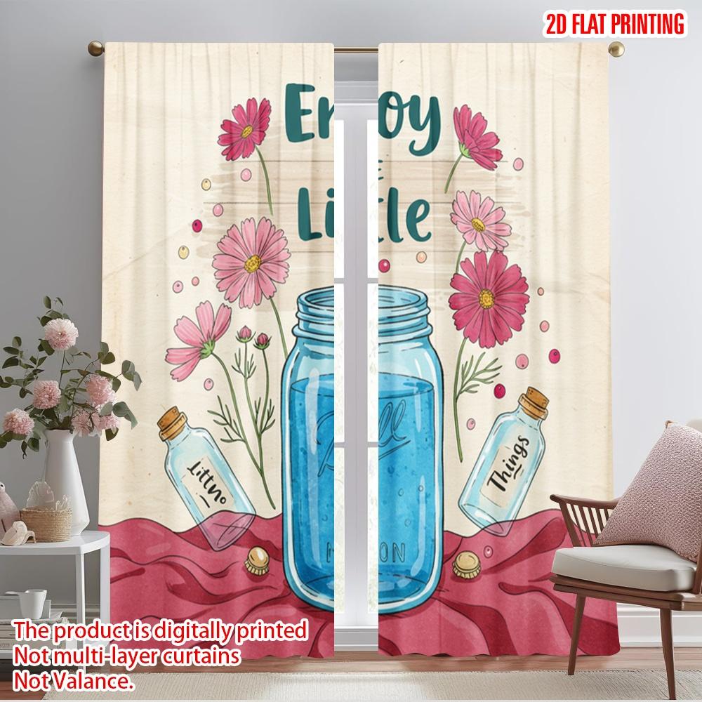 

2 шт. шторы для окон с плоской 2D печатью, Наслаждайтесь мелочами, 100% полиэстер, без электричества, 0 для гостиной, для улицы 52.50×116.00 CM 2pcs