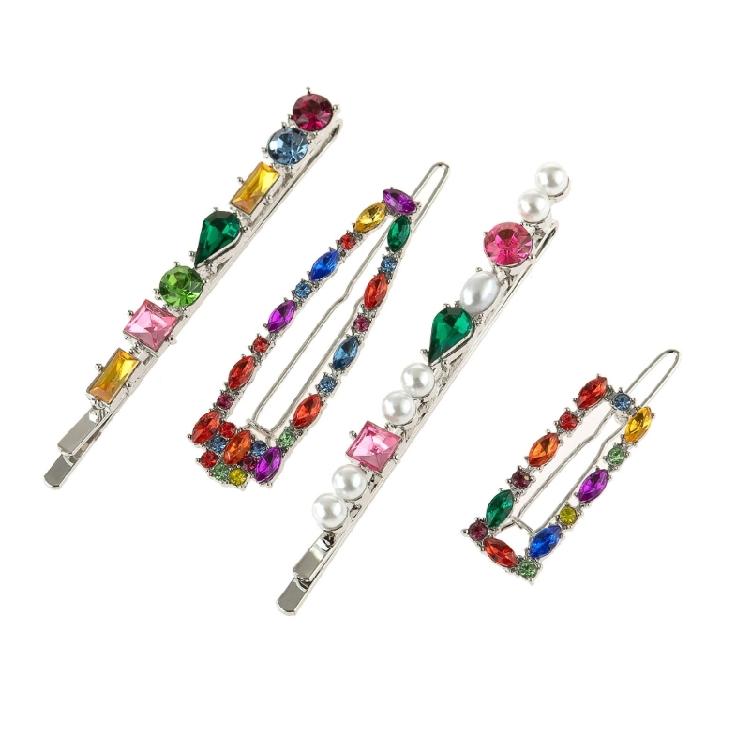 

4 Pcs Rhinestone Pearl Hair Barrette Clip Colorful Crystal Hairpins Headwear 1