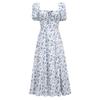 Summer Woman's Retro Elegent Suquare Neck Puff Sleeve Floral Print Maxi Dress Partywear SweetClub Dress