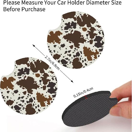 Brown Western Cow Print Steering Wheel Cover for Women Men with 2 Pcs Car Coasters, 15 Inches Neoprene Anti-Slip Cute Universal Car Accessories