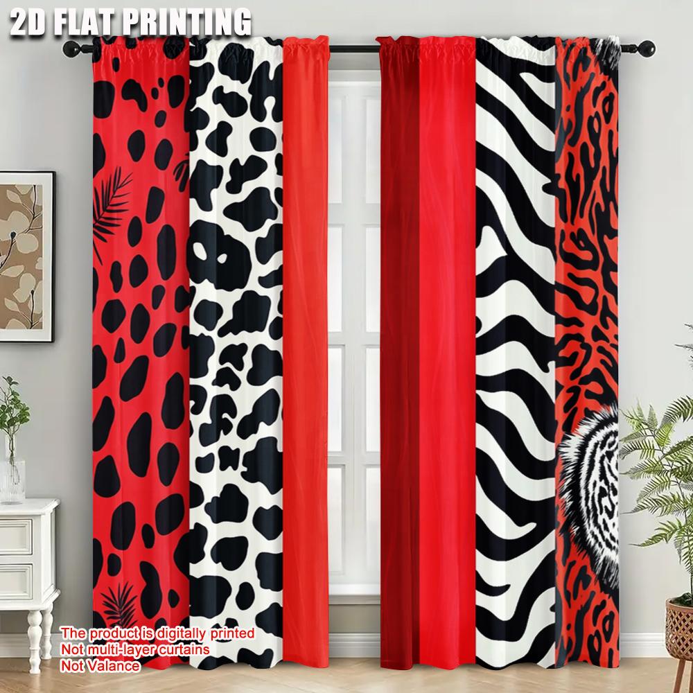 Set Of 2 Curtain Print Red Zebra Leopard Without Rod Outdoor Decorations Ldeal Bedroom Living Room For Great Made Polyester Machine Washable