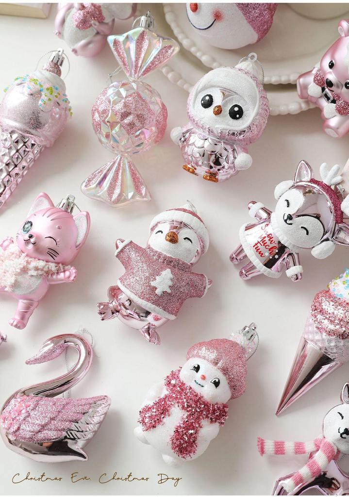 Assorted Christmas Tree Hanging Ornaments – Plastic Festive Decorations In Multiple Fun Styles (Santa, Snowman, Unicorn, Lollipop, Cake & More)