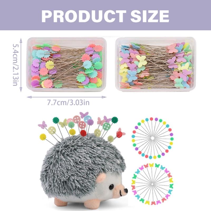 2 Sewing Set Flower Head Pins Sewing Pins Hedgehog Shape Pin Cushion Sewing Straight Pins Quilting Pins for Projects
