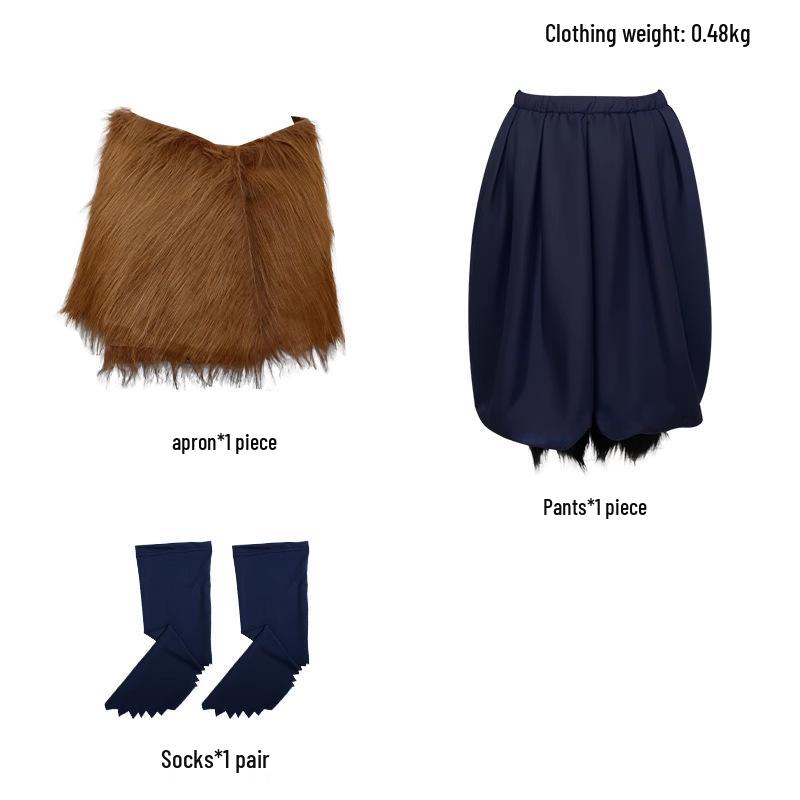 Demon Slayer Inosuke Hashibira Cosplay Costume with Pig's Head Mask and Grass Skirt Pants Set for Halloween