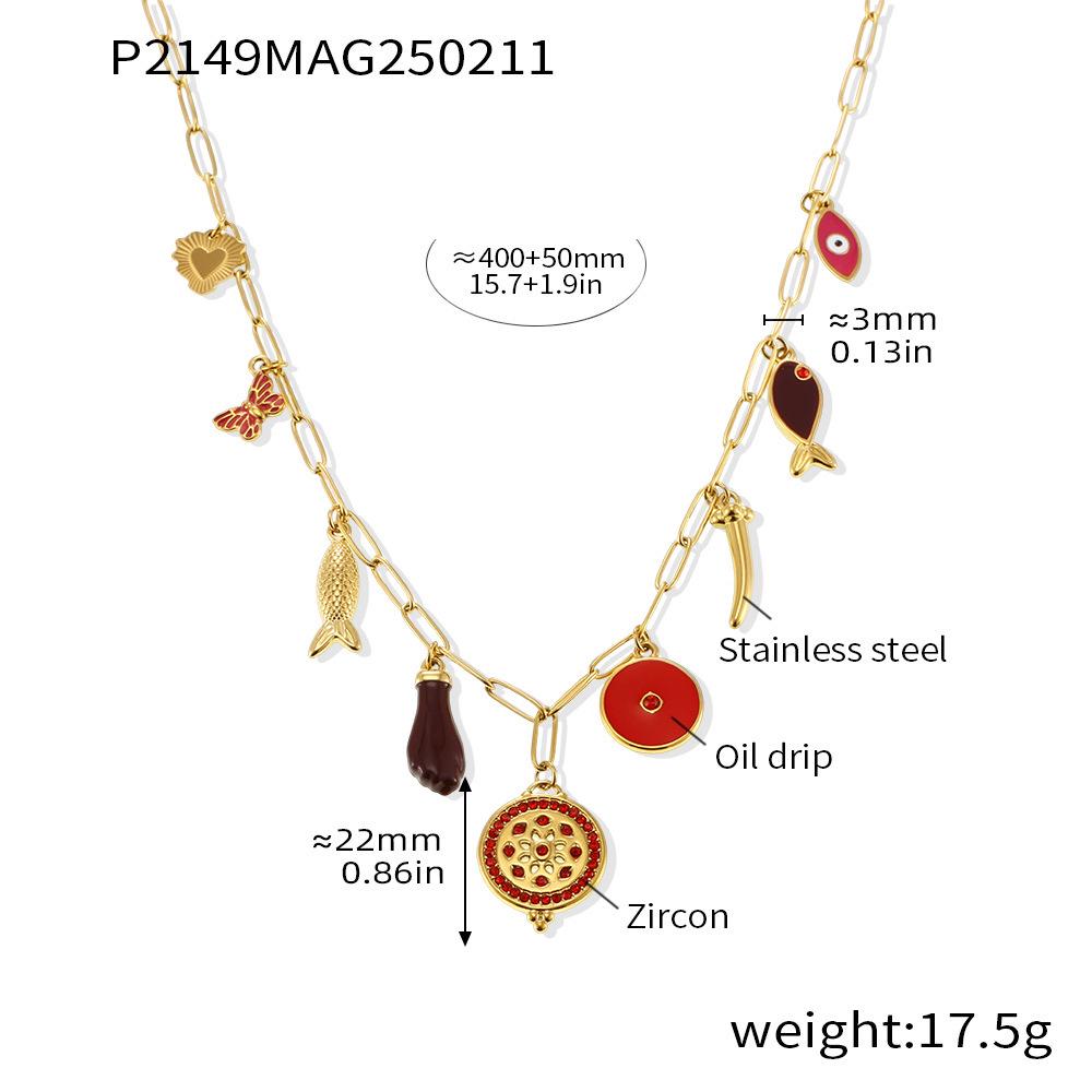 Qiong Yao O-Chain Zircon Pendant Necklace - Gold-Plated Fish Eye Accessory, Light Luxury Fashion
