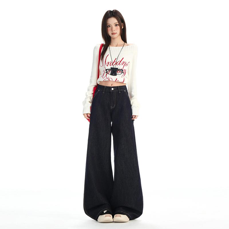 Army green utility jeans for women, new autumn American low-rise loose straight-leg versatile wide-leg pants