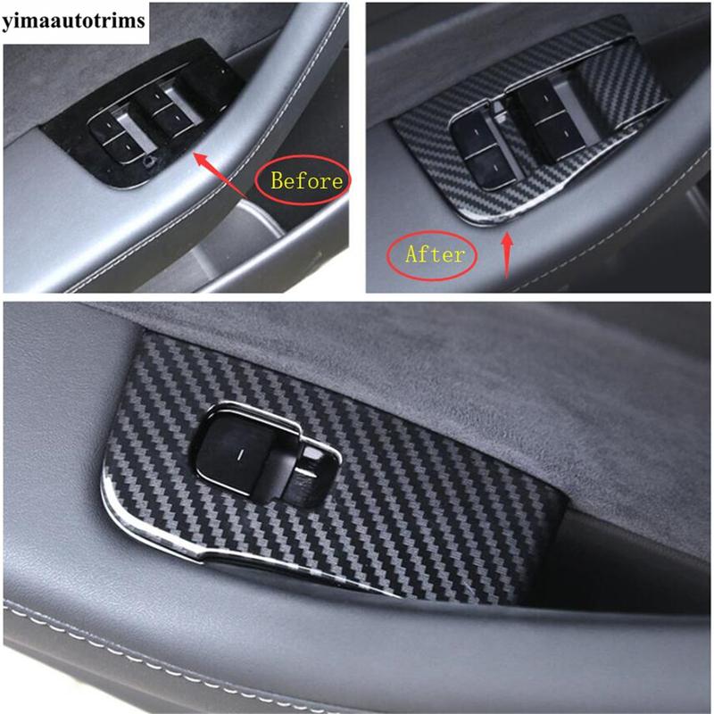 For Tesla Model 3 Y 2018 - Car Armrest Window Lift Control Button Panel Cover Trim ABS Carbon Fiber Accessories Interior