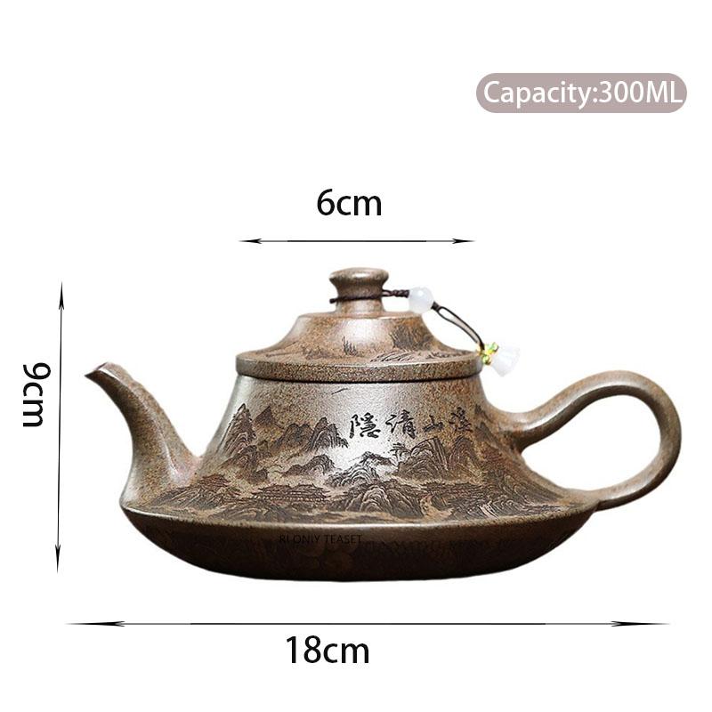 

300ml Yixing Purple Clay Teapots Hand-carved Landscape Tea Pot Famous Handmade Zisha Kettle Tea Set Chinese Teaware Gifts