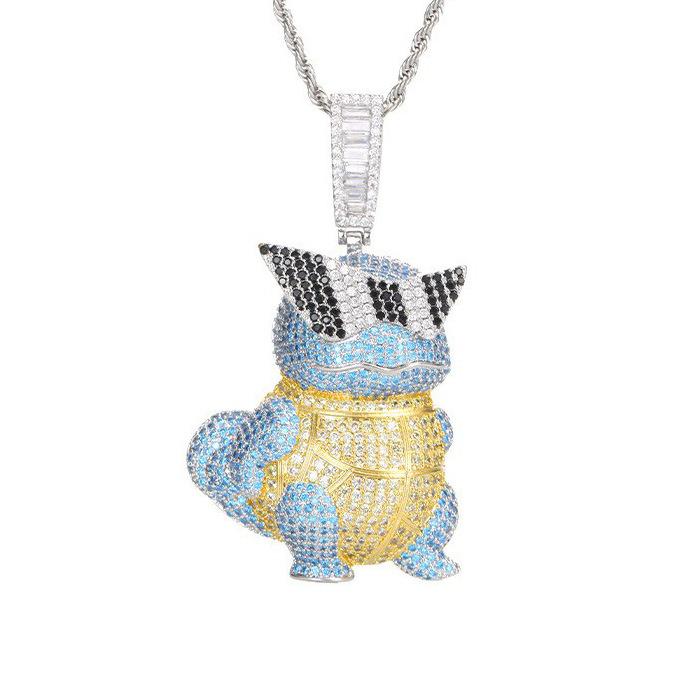 Bijoux Hip Hop Européens et Américains Pendentif Tortue Dessin Animé Cuivre Incrusté Zircon Personnalité Cool Disco Hommes