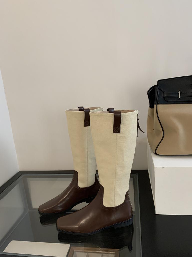 Niche Design Knight Boots 2025 New Thin Boots Versatile Square Head Flat Bottom High Tube Fashion Single Boots Women