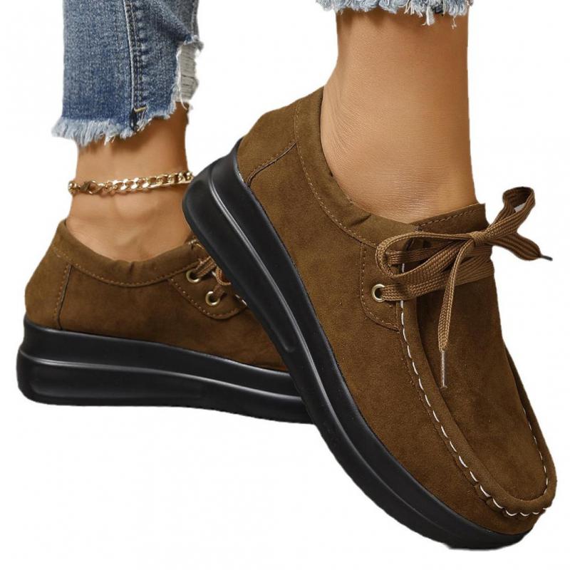 Fashion Suede Leather Platform Loafer Thick Sole Wedge Casual Chunky Shoes Women Trend 2024 Lace-up Womens Comfortable Walking Shoes