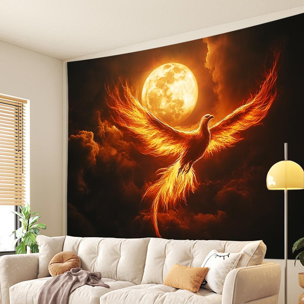 VIKAMA Blaze Phoenix Tapestry With Cloud Patterns For Living Room And Bedroom Featuring a Fantasy Style Decoration