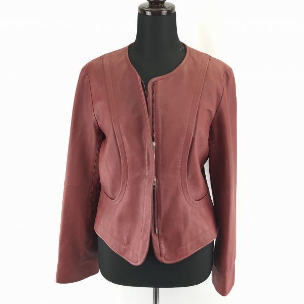 Diarge/Lamb Leather Riders Jacket/40/Women’s L/Red/Sheep Leather/Nocollar/Simple Silhouette(USED)