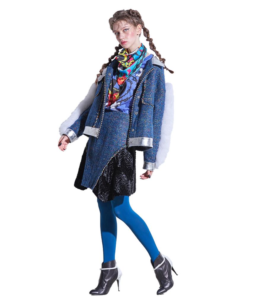 Greedius Navy A-Line Tweed Skirt