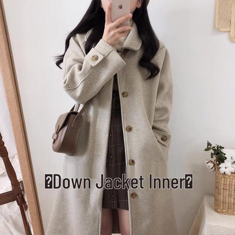 Oatmeal Woolen Petite Women's Mid-Length Coat - 2025 Autumn/Winter Collection