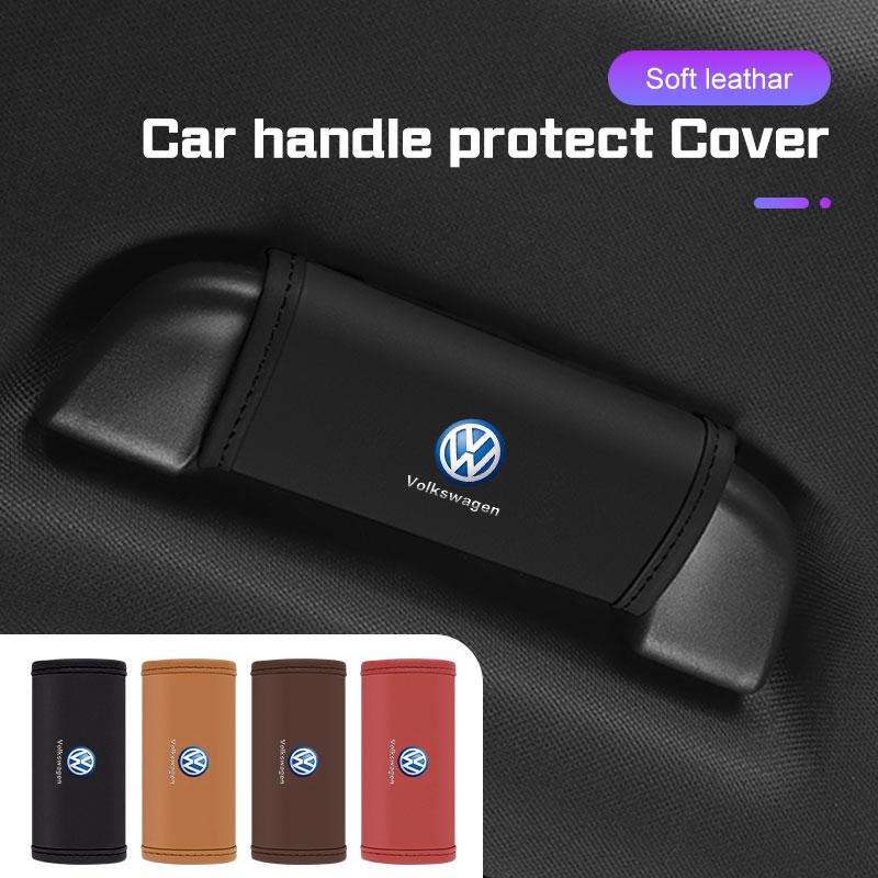 For VW R Leather Car Roof Handle Protective Cover Pull Gloves Accessories Arteon CC Passat Polo Golf Magotan Jetta T-Roc Taigo Zj3