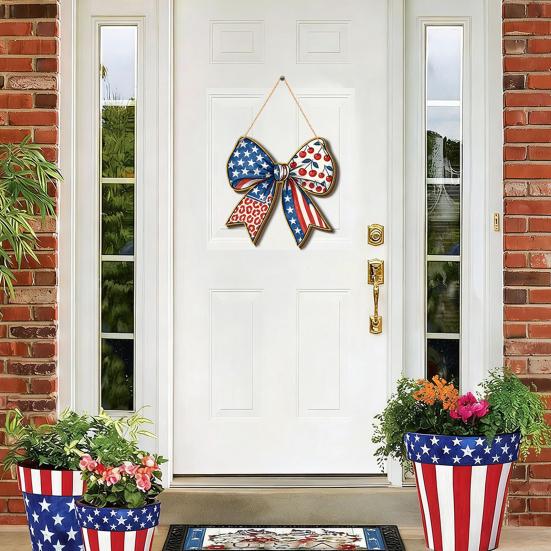 4 juli Hangend Deurbord, Patriotische Houten Onafhankelijkheidsdag Deurhanger, Rustiek Rood Blauw Wit Amerikaans Bord voor Memorial Day Voordeur Decor